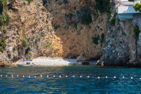 Adriatic coast in Croatia near Dubrovnik, Beach view from the seaの写真素材