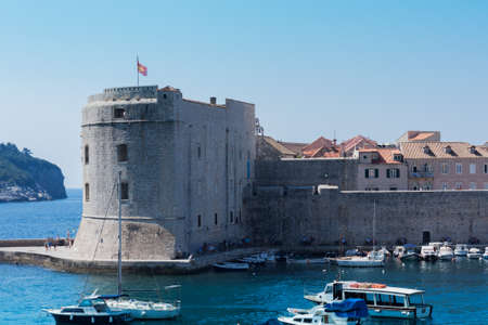 Dubrovnik, Croatia - August 13 2021: view of the port with sail and pleasure boats with background of landmark Dubrovnik old townのeditorial素材