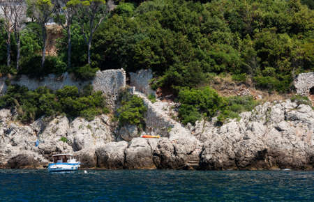 Adriatic coast in Croatia near Dubrovnik, Beach view from the seaの写真素材