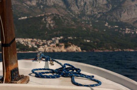 Beautiful landscape, sea trip in motor boat along the Adriatic coast near Budva, Montenegro, Europeの写真素材