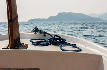 Beautiful landscape, sea trip in motor boat along the Adriatic coast near Budva, Montenegro, Europeの写真素材