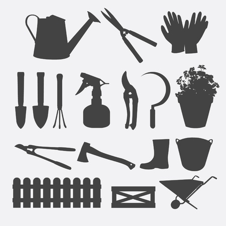 Gardening tools silhouette vectorのイラスト素材