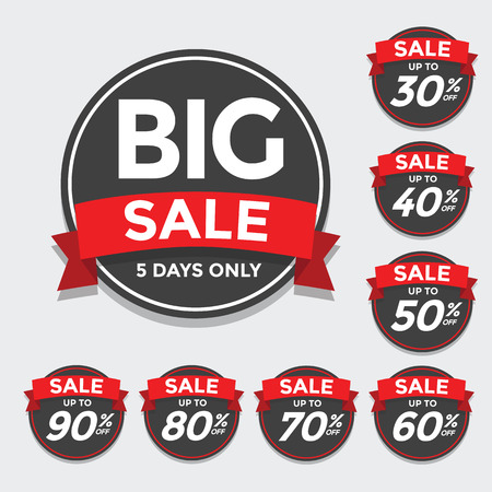 Big Sale tags with Sale up to 30 - 90 percent text on のイラスト素材