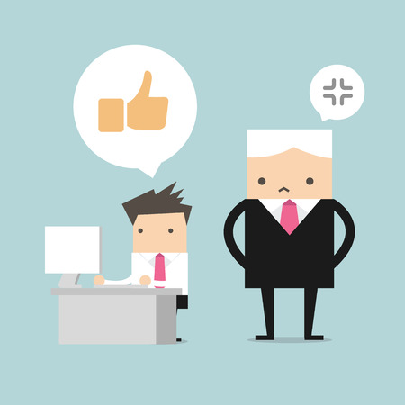Salary man play social network and boss stand behind himのイラスト素材