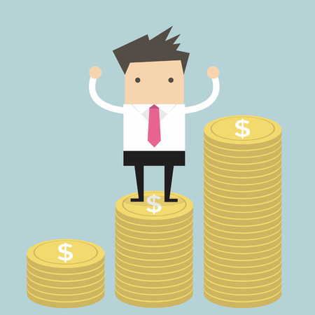 Businessman standing on gold coinのイラスト素材