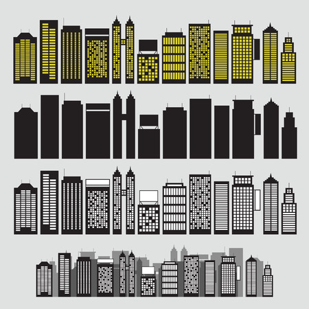 Building black and white icon set vectorのイラスト素材