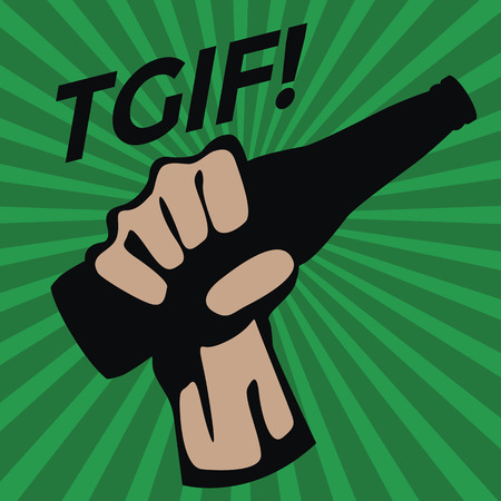 TGIF with Glass bottle in handのイラスト素材