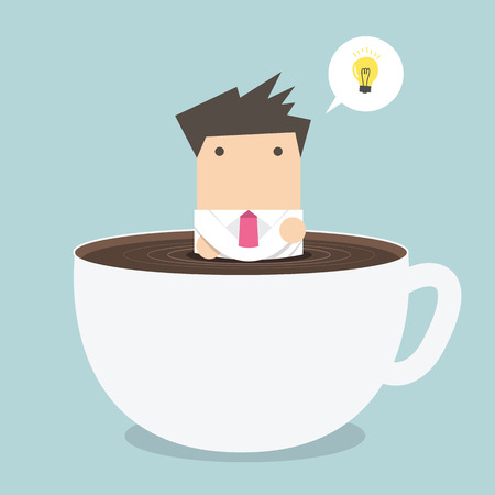 businessman thinking in a coffee cupのイラスト素材