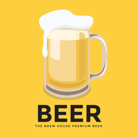 Glass of beer with foam on yellow backgroundのイラスト素材