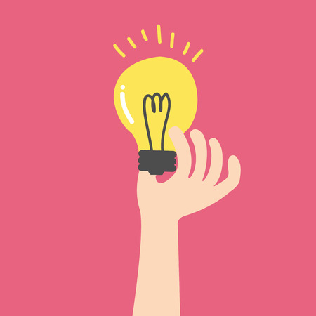 Hand holding light bulb, Business idea. Flat vector illustrationのイラスト素材