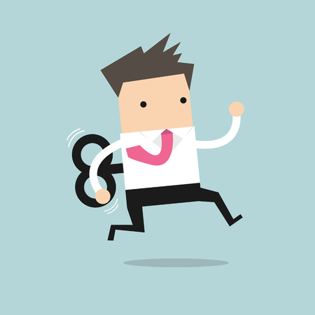 Businessman running with wind-up keyのイラスト素材