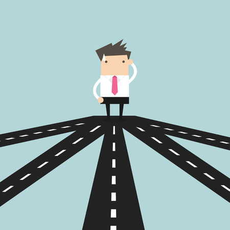 Businessman on crossroad choosing future direction to success or business strategyのイラスト素材