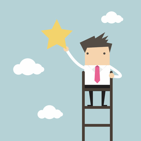 Businessman on a ladder grab star in the skyのイラスト素材