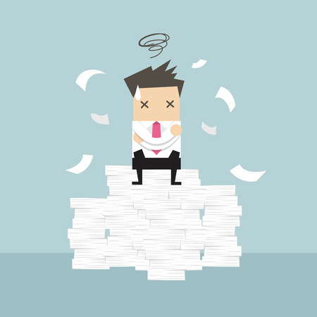 Businessman tried and stressed on paperworkのイラスト素材