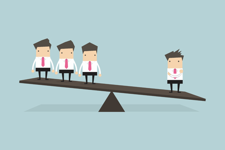 One businessman on one side of weighing scale is heavier than many executives the other side.のイラスト素材
