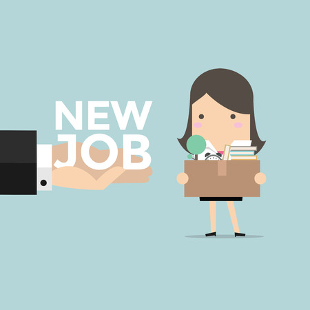 Businesswoman holding a box with hand offering a new job. vectorのイラスト素材