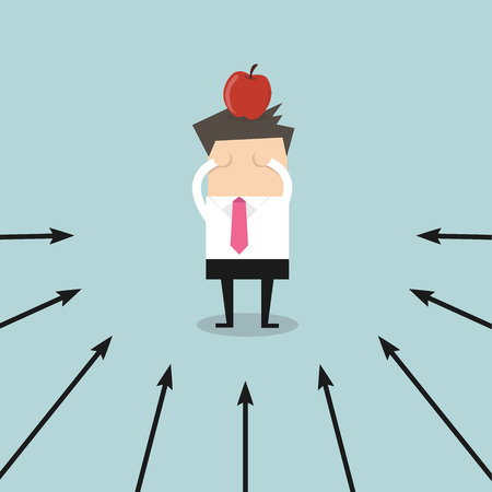 Businessman with targeted apple on his head in success concept, Market and successのイラスト素材