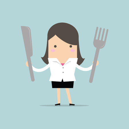 Businesswoman with fork and knife vectorのイラスト素材