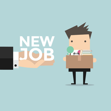 Businessman holding a box with hand offering a new job. vectorのイラスト素材