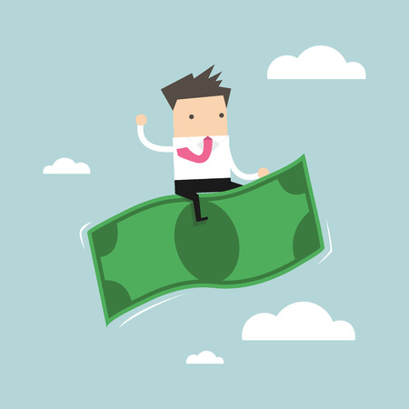 Businessman riding flying money vectorのイラスト素材