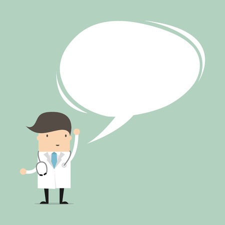 Doctor in medical uniform speaking with speech bubble. vectorのイラスト素材