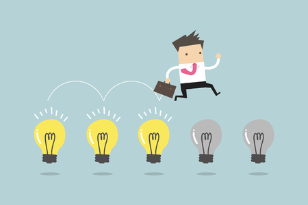 Businessman jump on light bulbs, vectorのイラスト素材