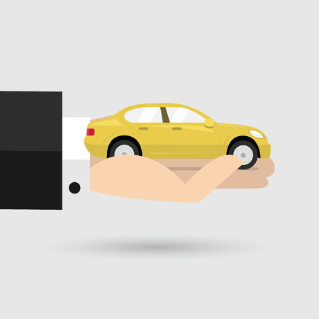 Yellow car in businessman hand. vectorのイラスト素材