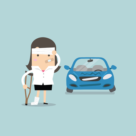 Businesswoman be injured with car accident vectorのイラスト素材