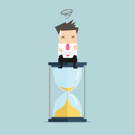 Businessman sitting on hourglass. deadline concept. vectorのイラスト素材