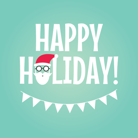 Cute winter happy holiday background with funny Santa Claus. Cute Christmas and New Year vector illustration.のイラスト素材