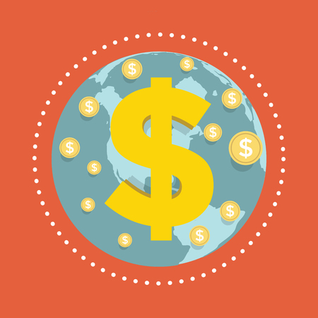 Globe and dollar sign. Flat illustration of globe and dollar coin .vectorのイラスト素材