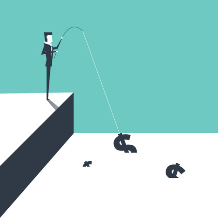 Businessman catching money by a fishing rod. vectorのイラスト素材