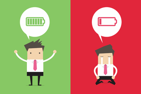 Businessman with different power status in a battery concept, vector illustration.のイラスト素材