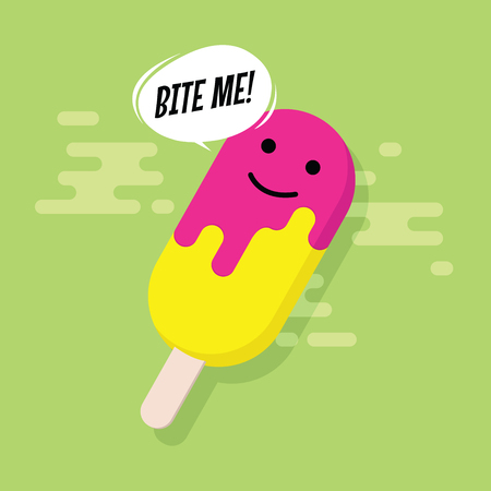 ice cream character with bite me balloon text. vectorのイラスト素材