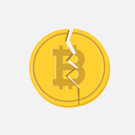 Concept Cryptocurrency Bitcoin divided into Bitcoin and Bitcoin Cash Flat design vector.のイラスト素材