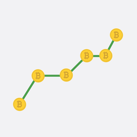Growth graph with bitcoin sign in flat icon design.のイラスト素材