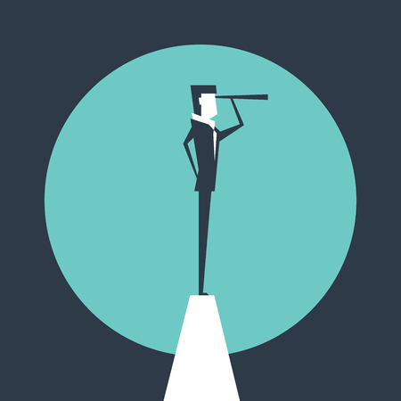 Successful vision concept with icon of businessman and telescope.のイラスト素材