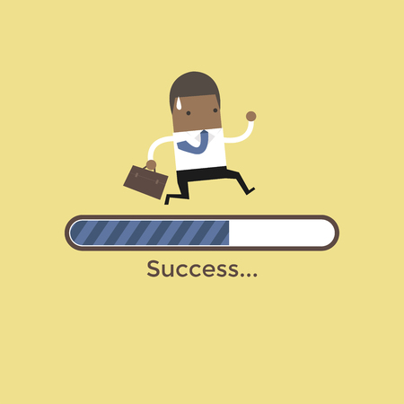 African businessman run on progress loading bar, Success conceptのイラスト素材
