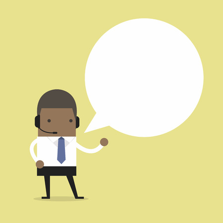 African businessman wearing headset with balloon text vector illustration.のイラスト素材