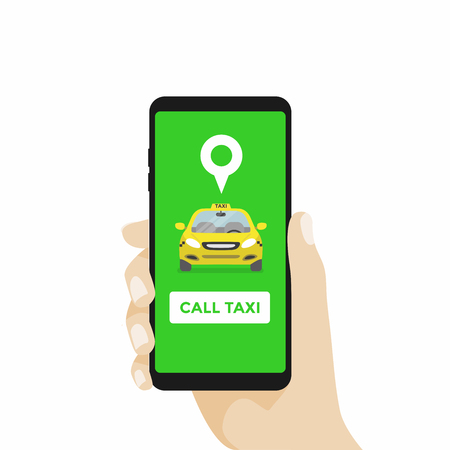 Hand Holding Smartphone with Call taxi text.のイラスト素材