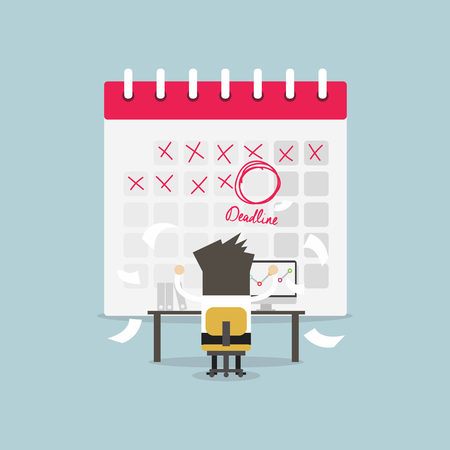 Businessman in hard work with calendar mark deadline. A lot of work. Stress at work.のイラスト素材