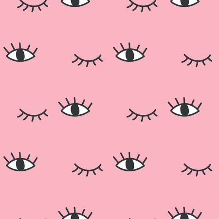 Hand drawn open and winking eyes doodles seamless pattern.のイラスト素材