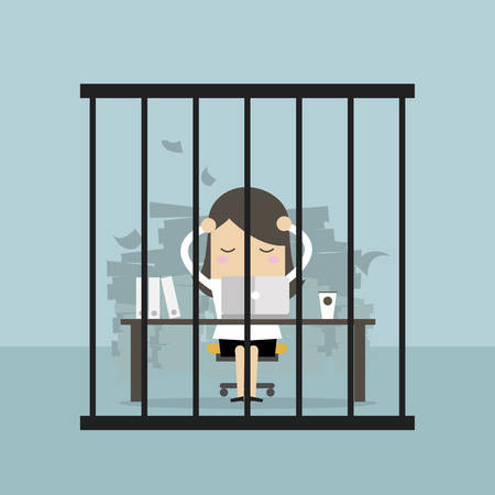 Businesswoman working in the prison. Vector illustration.のイラスト素材