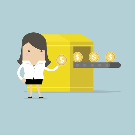 Businesswoman with Money making machine. vectorのイラスト素材