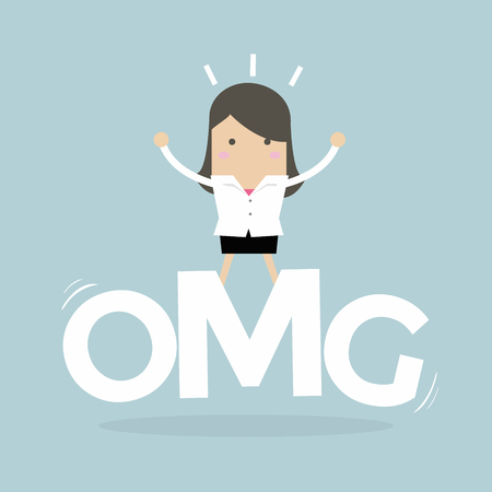 Businesswoman surprise stand OMG word. vectorのイラスト素材