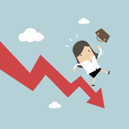 Businesswoman On Falling Down Chart. vectorのイラスト素材