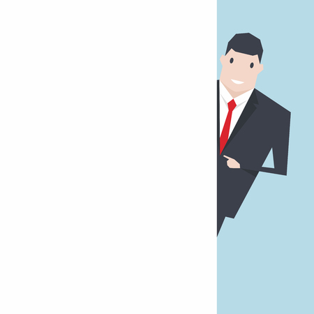 Businessman pointing blank white wall copy space.のイラスト素材