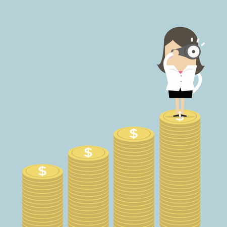 Businesswoman looking future on money graph. vectorのイラスト素材