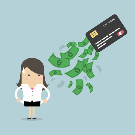 Businesswoman no money. debt from credit card. concept of debtのイラスト素材