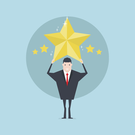 The Businessman holding five gold stars for rating.のイラスト素材